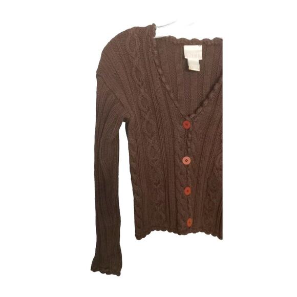 VTG Mode Int'l Brown Cableknit Sweater S Scalloped Hems Cottagecore Academia Y2K - Picture 4 of 8